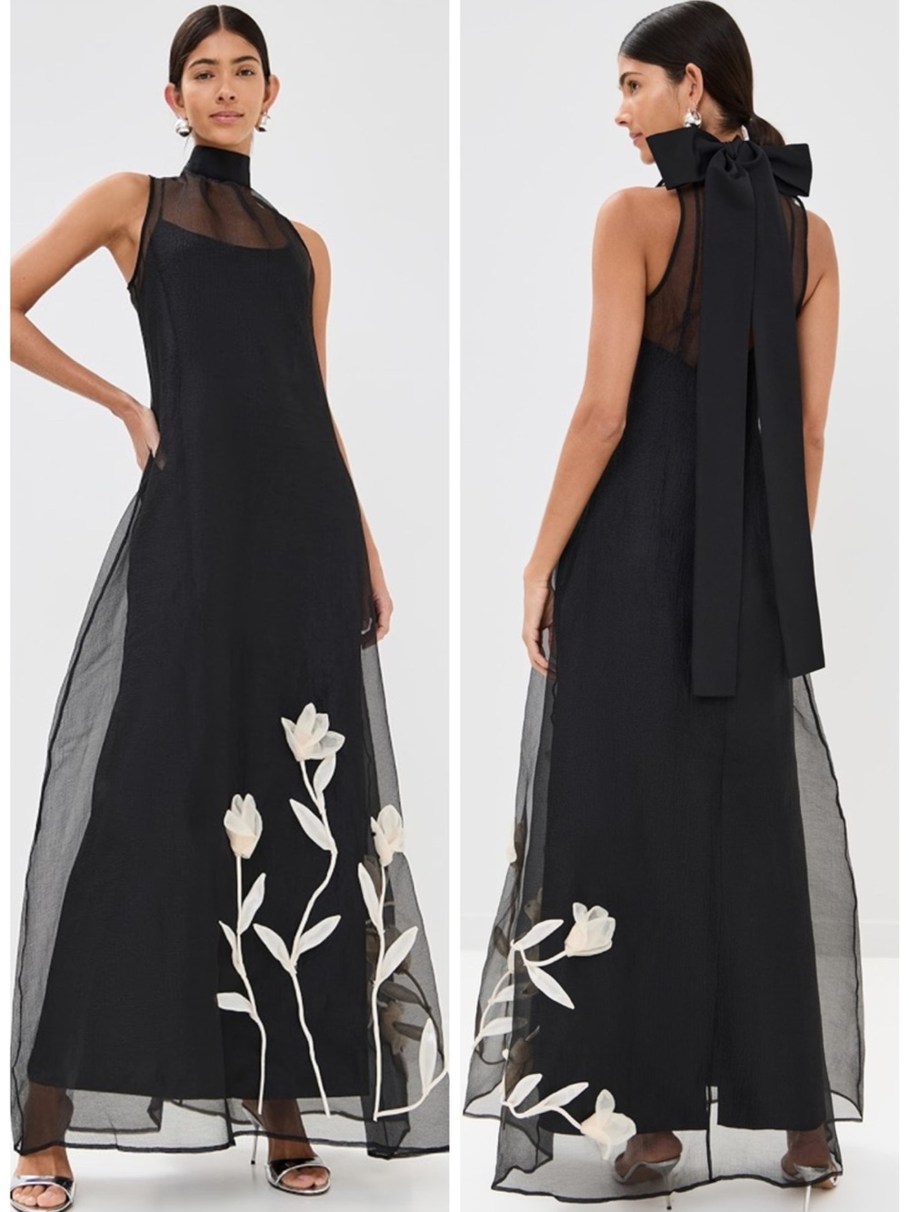 STAUD Albee Maxi Dress Gown Black Floral SZ XS
